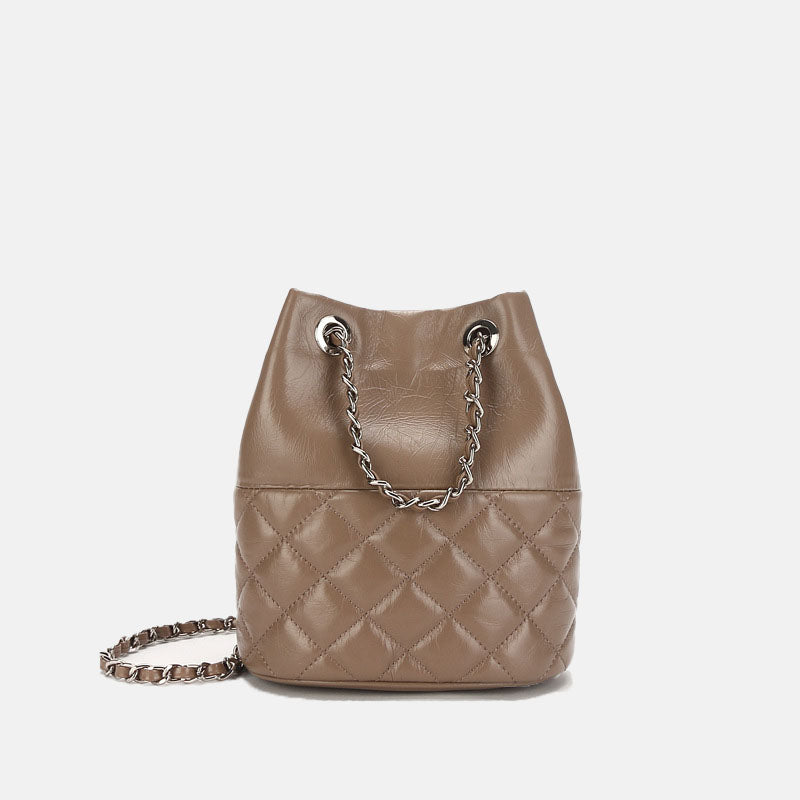 Women’s Quilted Genuine Leather Minimalist Crossbody Chain Bucket Bags image 7