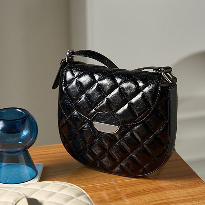 Women’s Quilted Genuine Leather Minimalist Magnetic Clasp Saddle Bags image 6