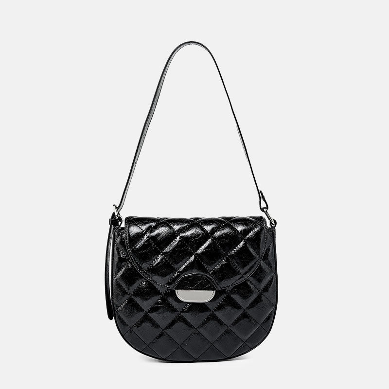 Women’s Quilted Genuine Leather Minimalist Magnetic Clasp Saddle Bags image 5