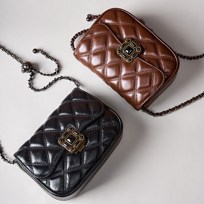 Women’s Quilted Vintage Leather Crossbody Chain Bags image 5