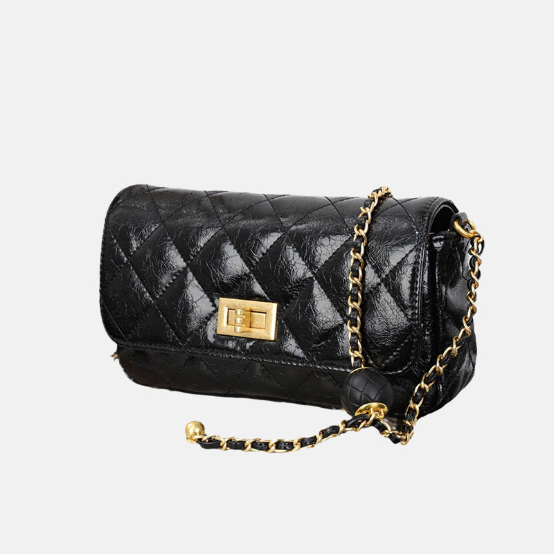 Women’s Quilted Waxed Leather Crossbody Chain Bag In Gold Hardware image