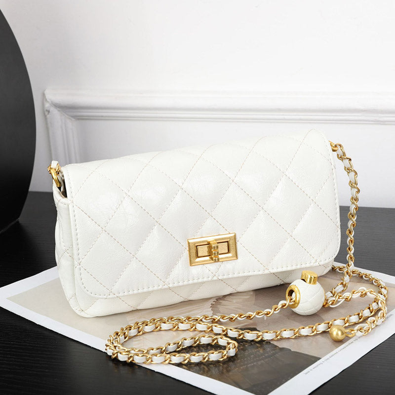 Women’s Quilted Waxed Leather Crossbody Chain Bag In Gold Hardware image 3