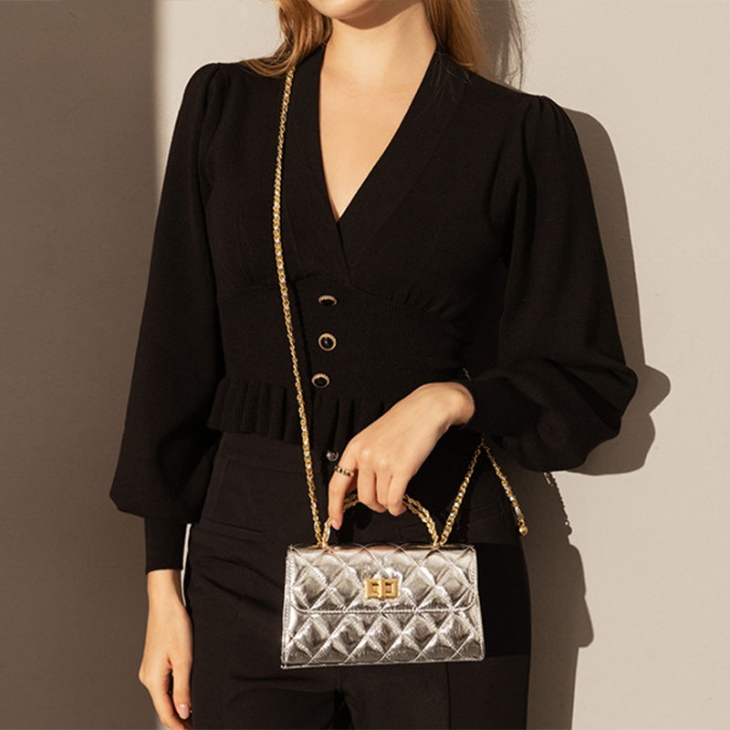 Women’s Silver Quilted Leather Vintage Chain Handle Bag image 3