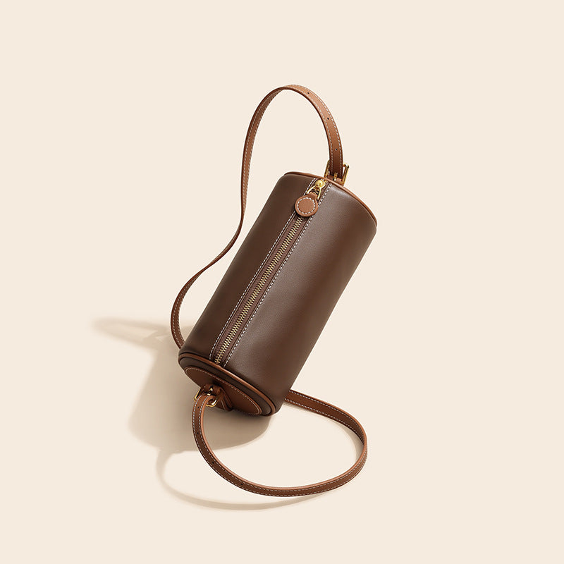 Women’s Simple Genuine Leather Crossbody Cylinder Bag image 3