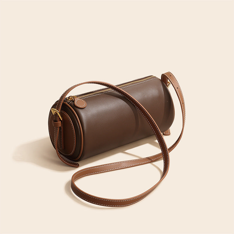 Women’s Simple Genuine Leather Crossbody Cylinder Bag image 2