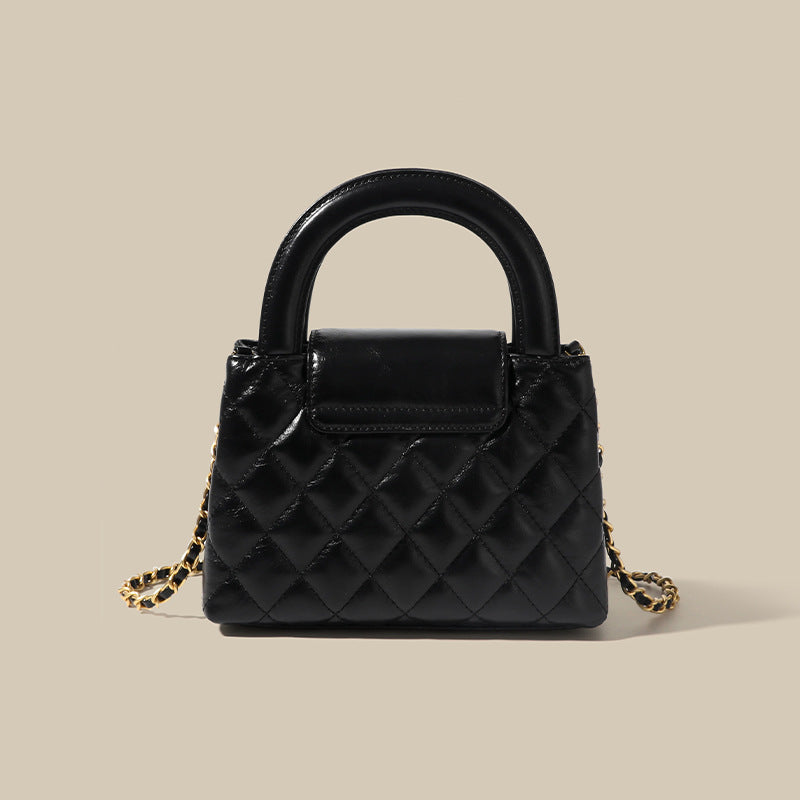 Women’s Small Black Leather Quilted Crossbody Chain Handbag image 4