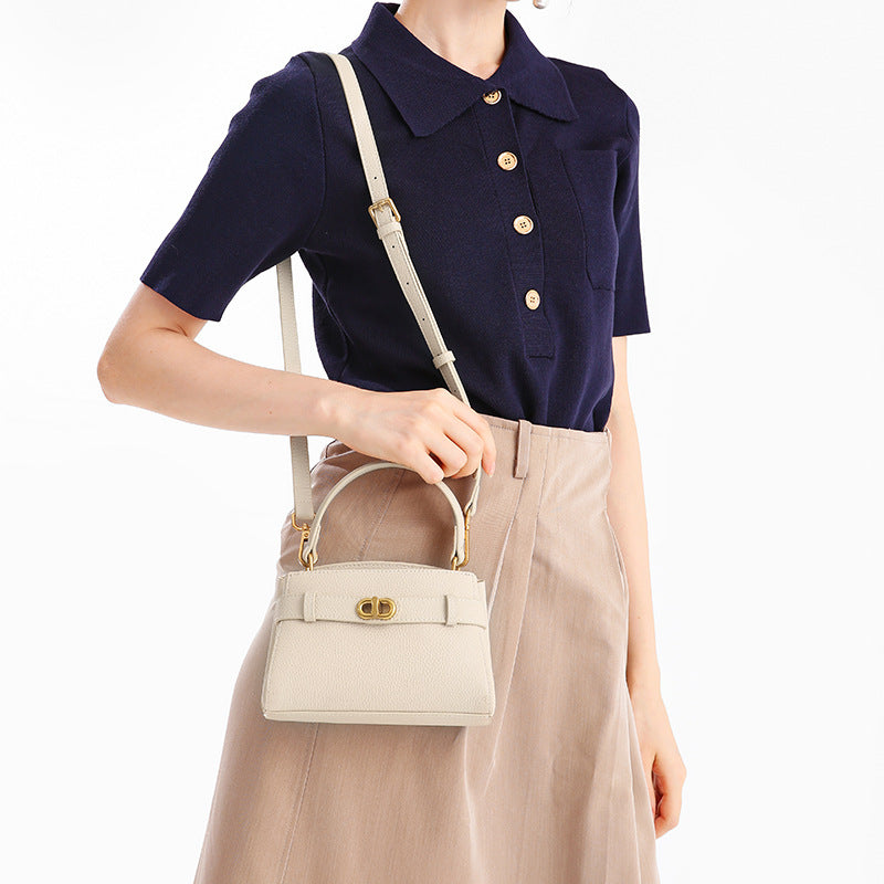 Women’s Small Genuine Leather Minimalist Trapezoid Crossbody Tote Bag image 5