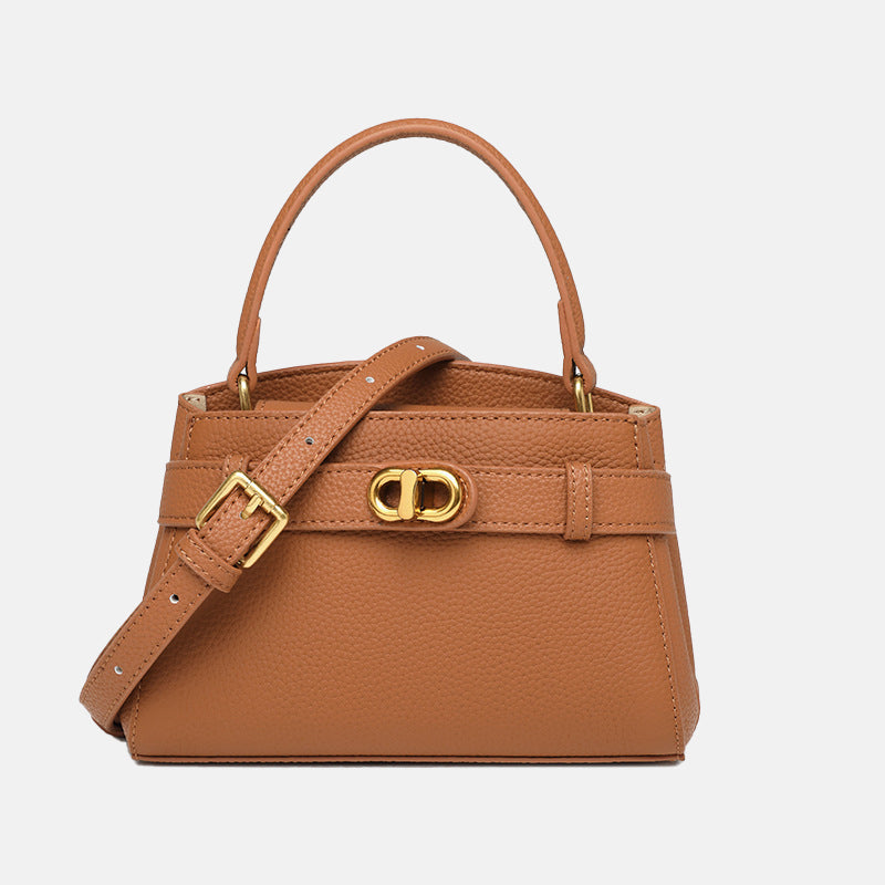 Women’s Small Genuine Leather Minimalist Trapezoid Crossbody Tote Bag image 8