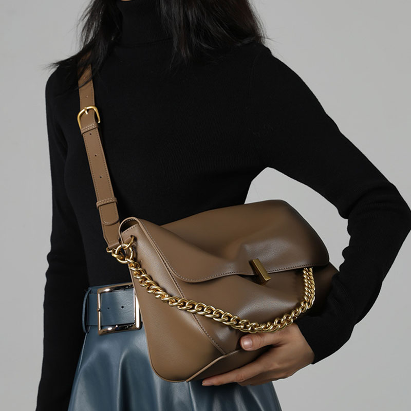 Women’s Soft Leather Lock Chain Shoulder Crossbody Bag With Minimalist image 4