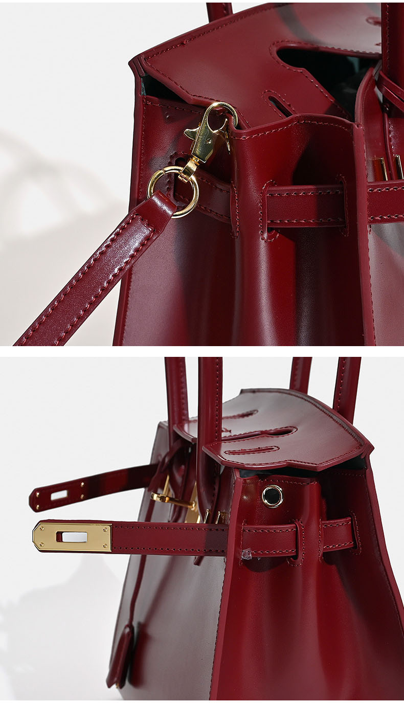 Women’s Stiff Smooth Split Leather Top Handle Bags Gold & Silver Hardware 30cm image 11