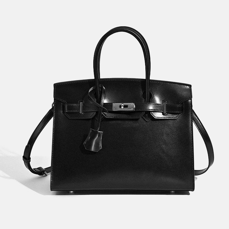 Women’s Stiff Smooth Split Leather Top Handle Bags Gold & Silver Hardware 30cm image 4