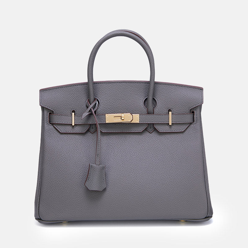Women’s Vintage Full-Grain Leather Top Handle Bag In Gold Lock Closure image 12