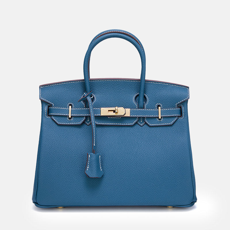 Women’s Vintage Full-Grain Leather Top Handle Bag In Gold Lock Closure image 24