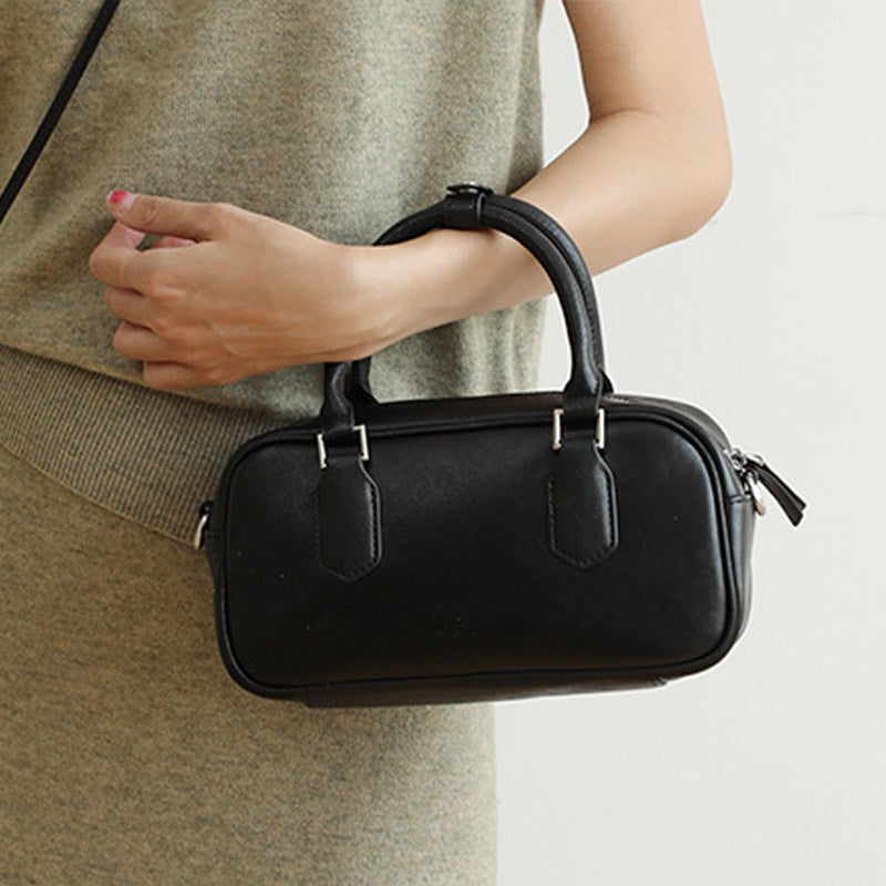 Women’s Vintage Genuine Leather Boston Handbag With Crossbody Strap image 7