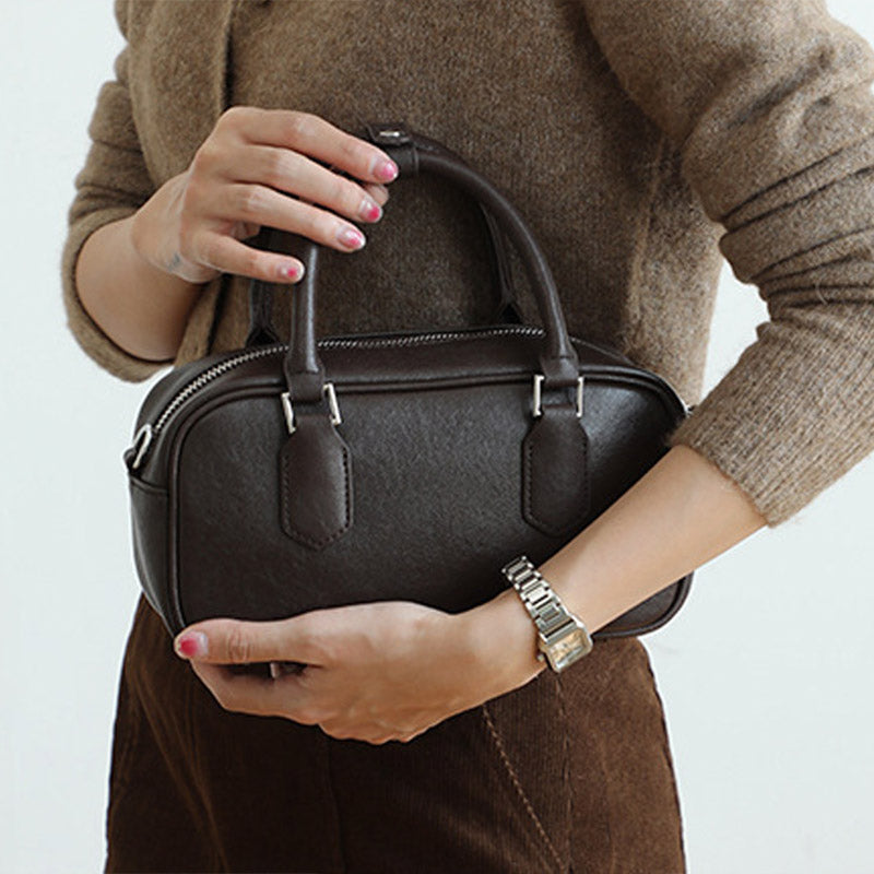 Women’s Vintage Genuine Leather Boston Handbag With Crossbody Strap image 5