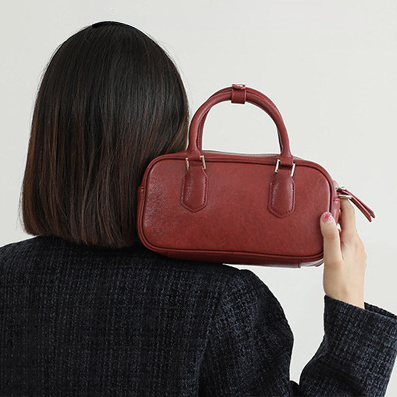 Women’s Vintage Genuine Leather Boston Handbag With Crossbody Strap image 2