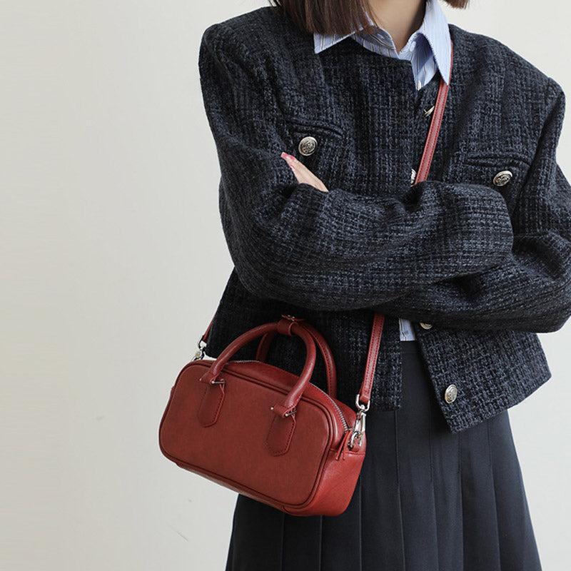 Women’s Vintage Genuine Leather Boston Handbag With Crossbody Strap image 3