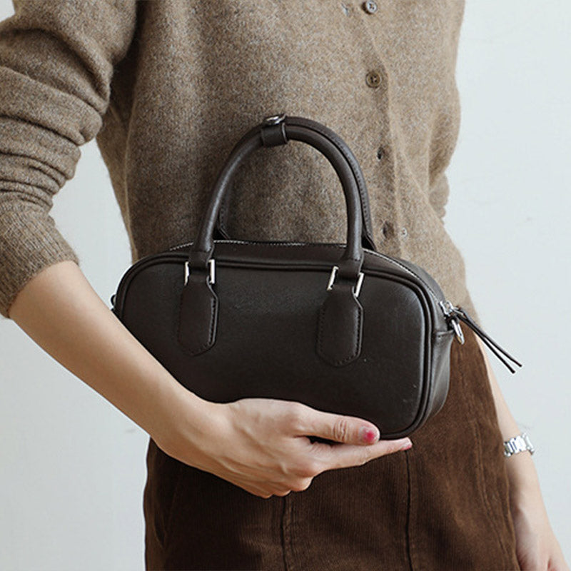 Women’s Vintage Genuine Leather Boston Handbag With Crossbody Strap image 4