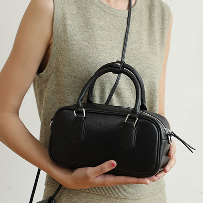 Women’s Vintage Genuine Leather Boston Handbag With Crossbody Strap image 6