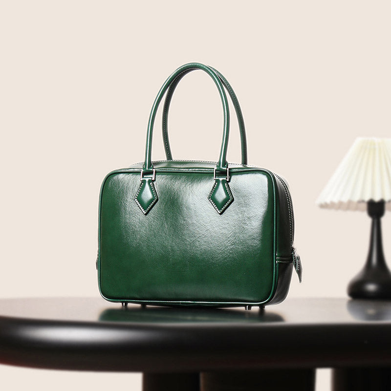 Women’s Vintage Genuine Leather Bowling Handbag image 5