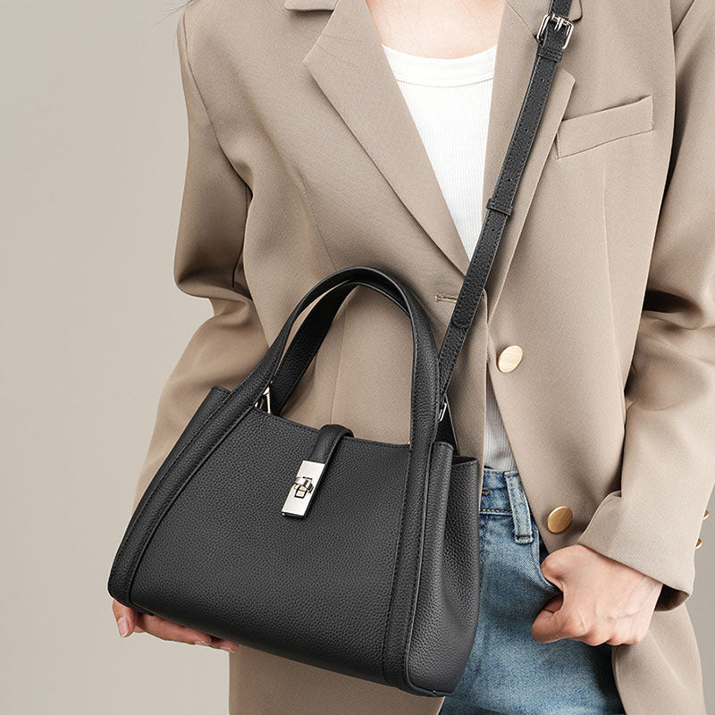 Women’s Vintage Genuine Leather Buckle Closure Bucket Tote Bag for Crossbody image 4