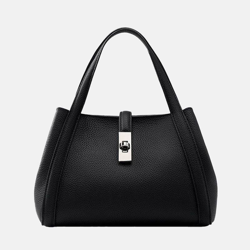 Women’s Vintage Genuine Leather Buckle Closure Bucket Tote Bag for Crossbody image