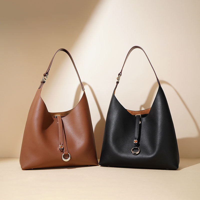 Women’s Vintage Genuine Leather Drawstring Buckle Tote Bag image 5