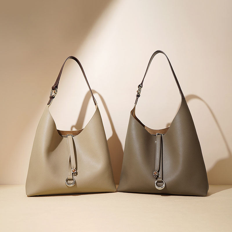 Women’s Vintage Genuine Leather Drawstring Buckle Tote Bag image 3