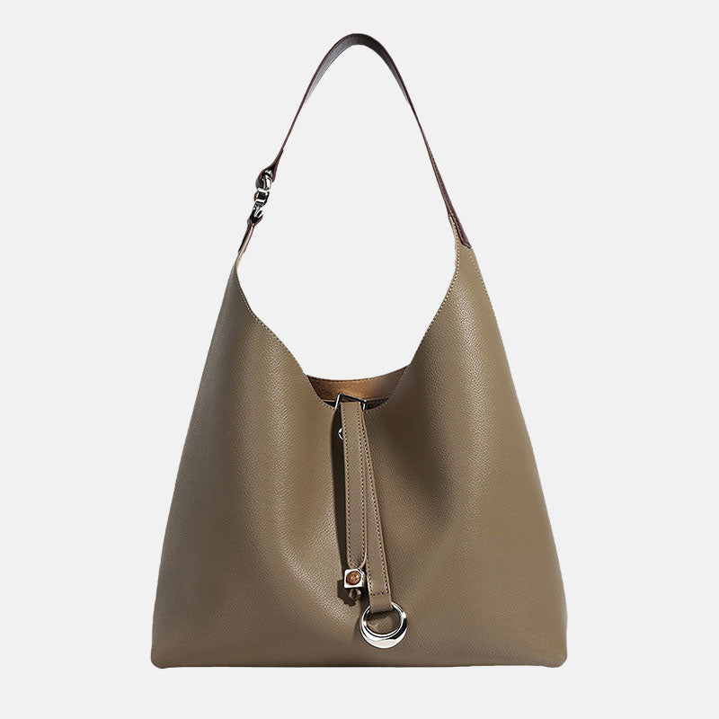Women’s Vintage Genuine Leather Drawstring Buckle Tote Bag image