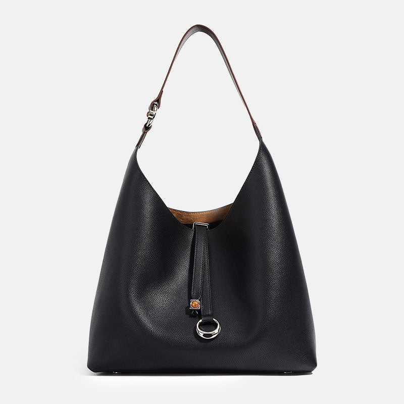 Women’s Vintage Genuine Leather Drawstring Buckle Tote Bag image 4