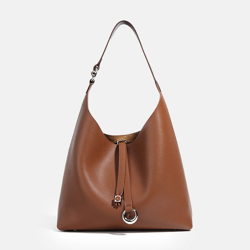 Women’s Vintage Genuine Leather Drawstring Buckle Tote Bag image 6