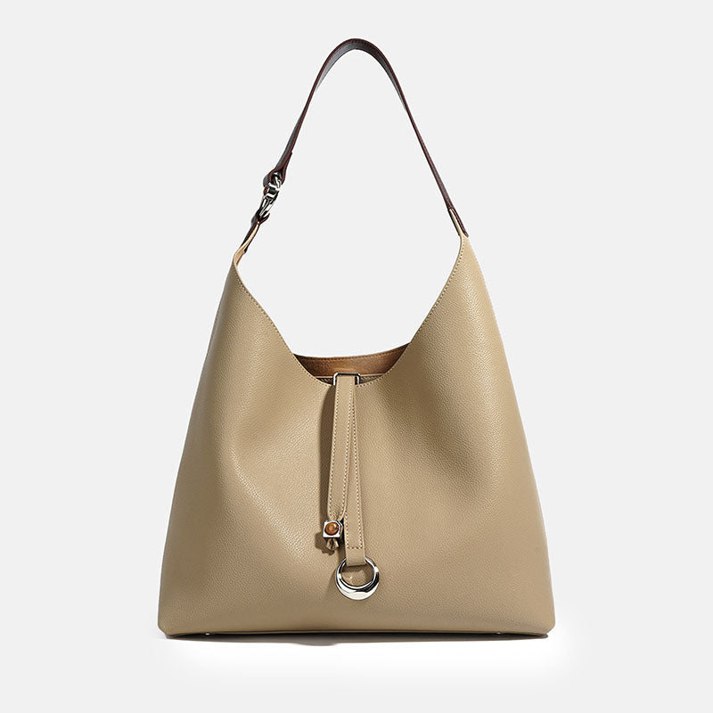 Women’s Vintage Genuine Leather Drawstring Buckle Tote Bag image 7