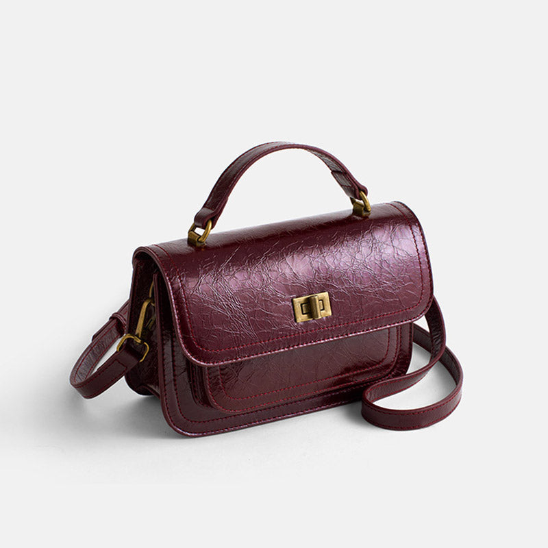 Women’s Vintage Genuine Leather Embossed Lock-Clasp Crossbody Top Handle Bag image 3