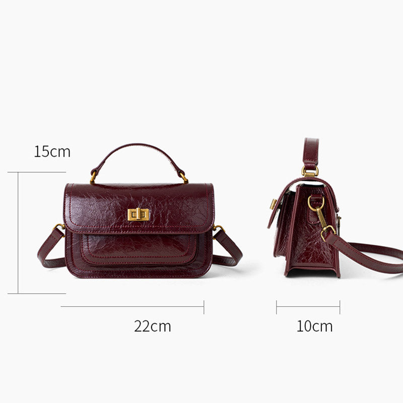 Women’s Vintage Genuine Leather Embossed Lock-Clasp Crossbody Top Handle Bag image 2