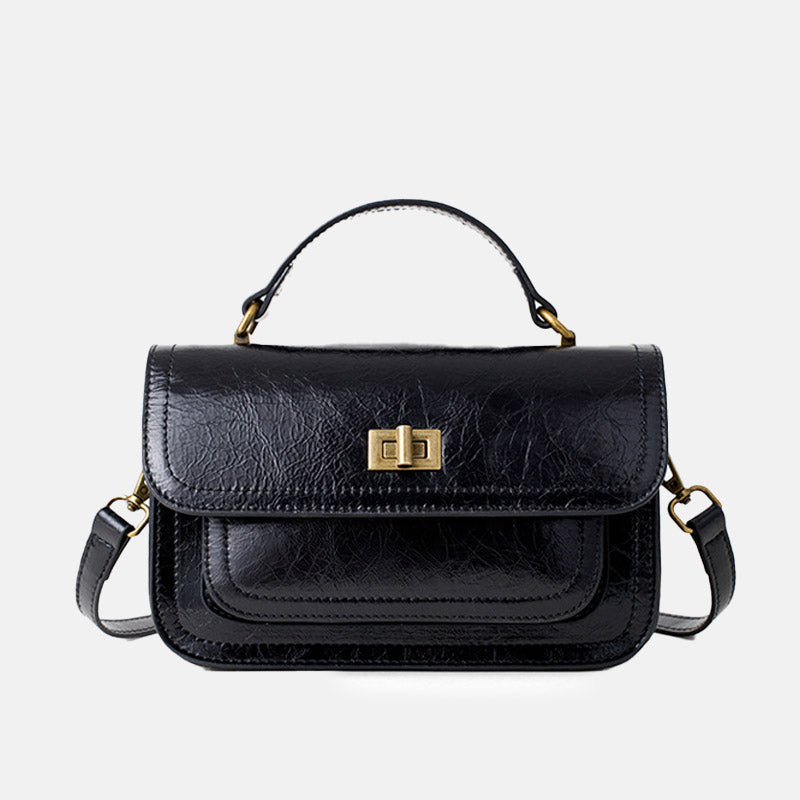 Women’s Vintage Genuine Leather Embossed Lock-Clasp Crossbody Top Handle Bag image 6