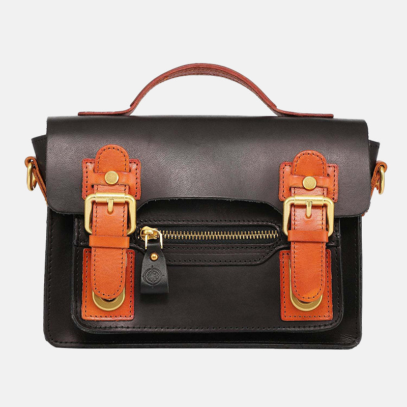 Women’s Vintage Genuine Leather Flip Cover Double Lock Buckle Crossbody Top Handle Bag image 5