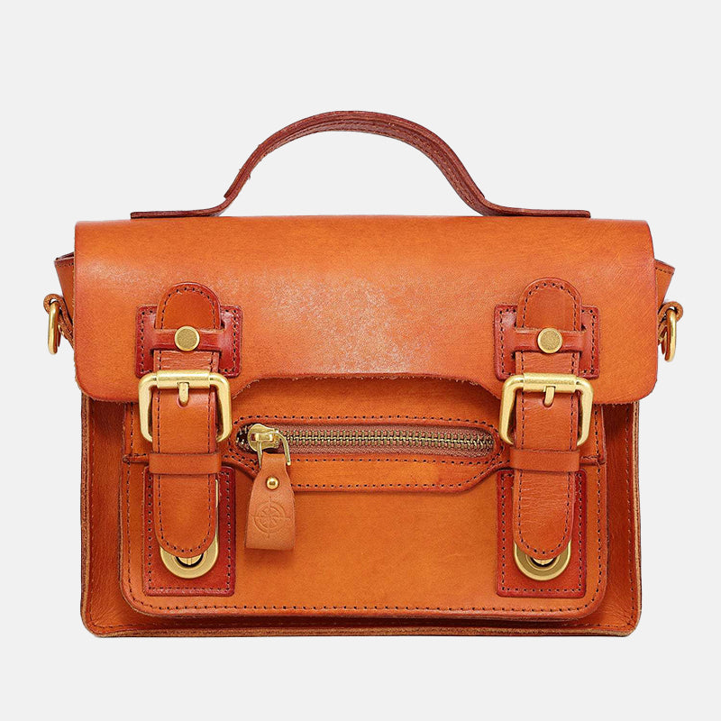 Women’s Vintage Genuine Leather Flip Cover Double Lock Buckle Crossbody Top Handle Bag image 6