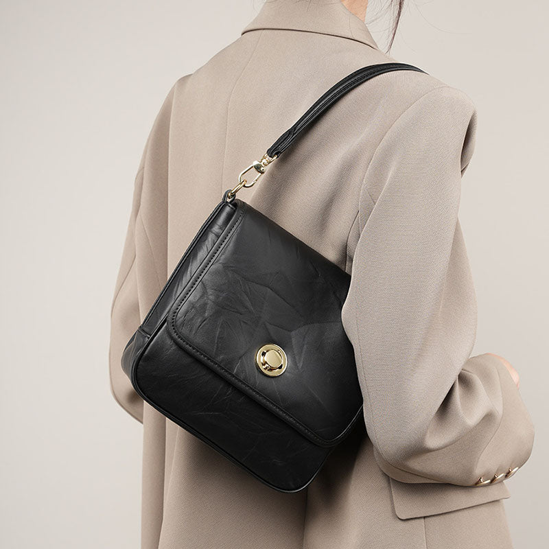 Women’s Vintage Genuine Leather Foldover Flap Crossbody Shoulder Bag image 7