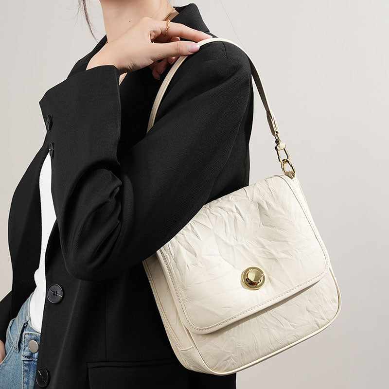 Women’s Vintage Genuine Leather Foldover Flap Crossbody Shoulder Bag image 3