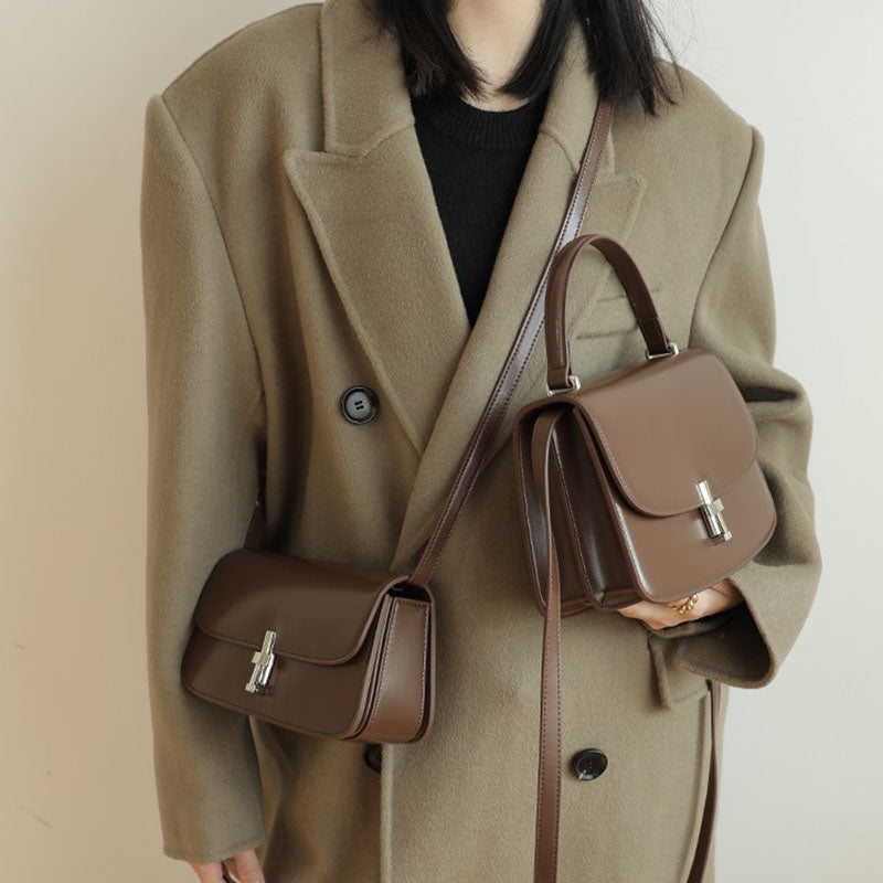 Women’s Vintage Genuine Leather Lock Buckle Crossbody Shoulder Handbags image
