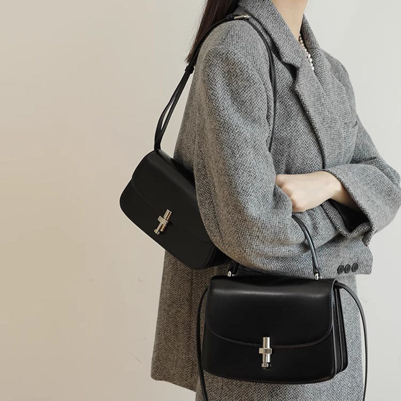 Women’s Vintage Genuine Leather Lock Buckle Crossbody Shoulder Handbags image 4