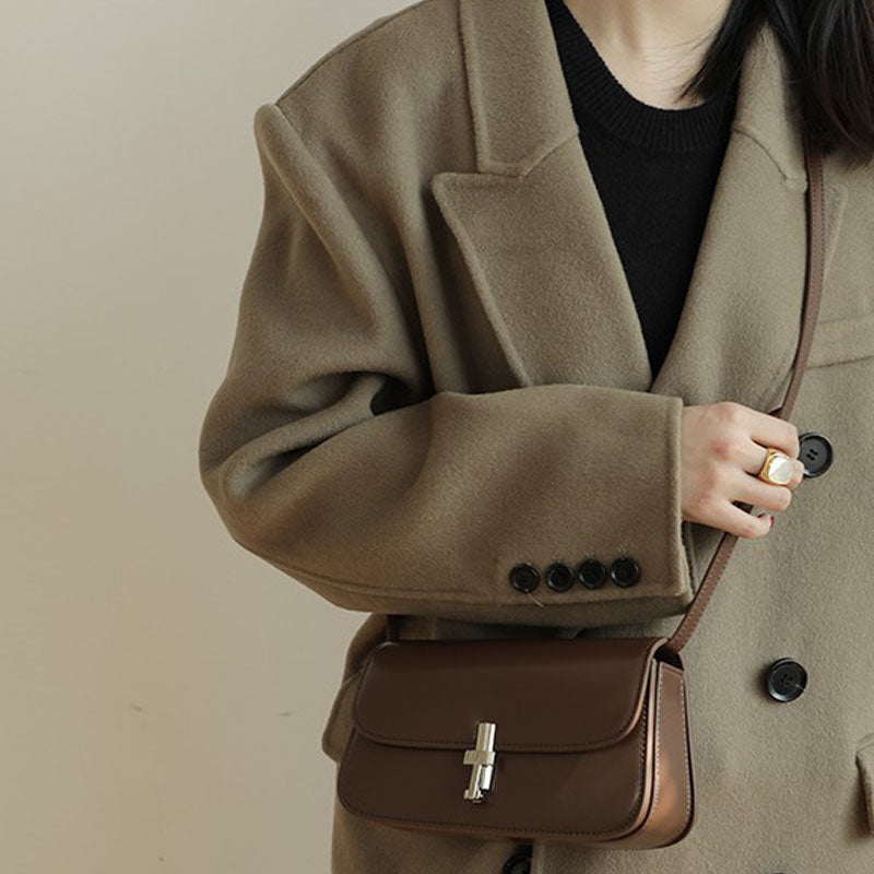 Women’s Vintage Genuine Leather Lock Buckle Crossbody Shoulder Handbags image 2