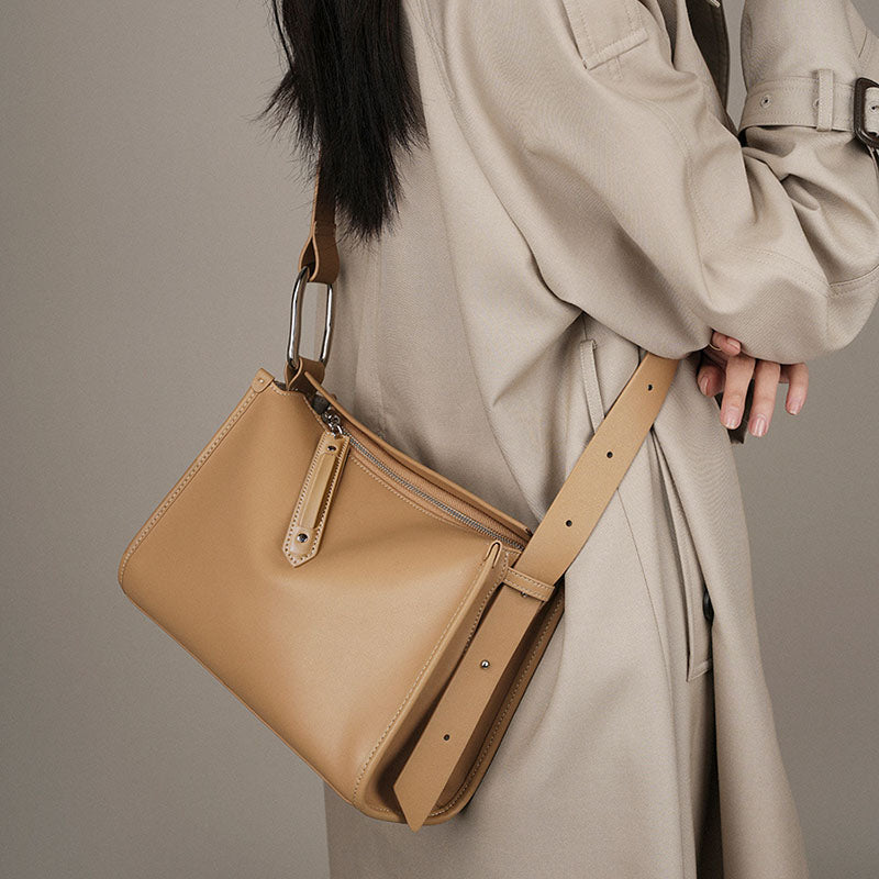 Women’s Vintage Genuine Leather Pillow Shape Zipper Crossbody Shoulder Bag image 3