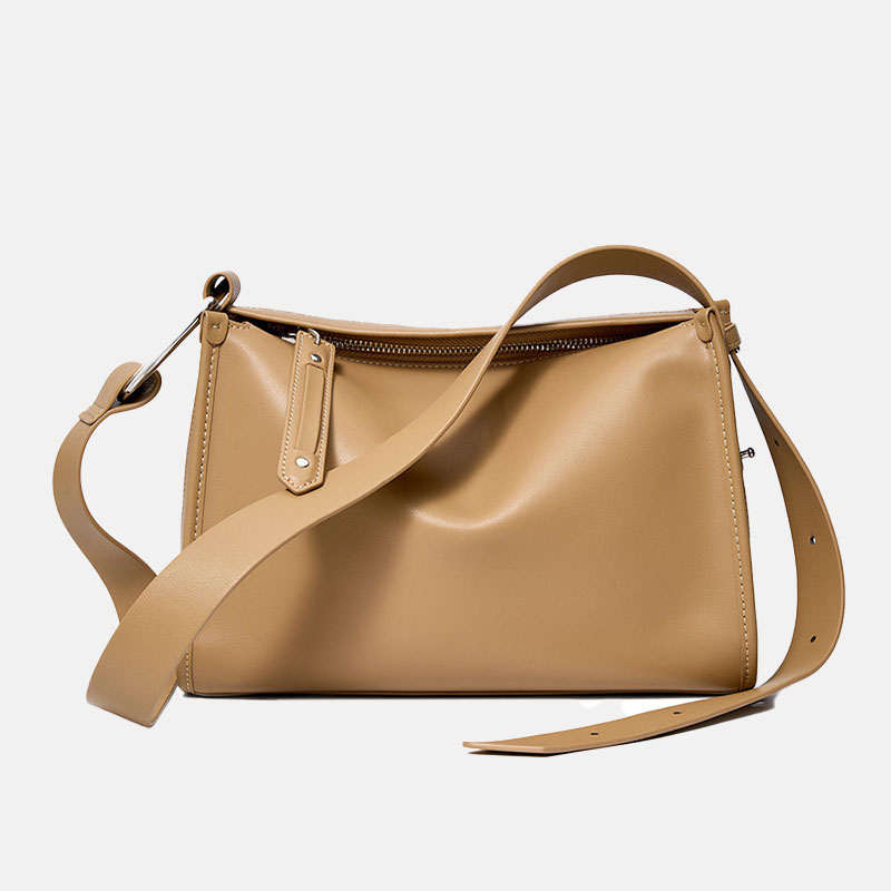 Women’s Vintage Genuine Leather Pillow Shape Zipper Crossbody Shoulder Bag image