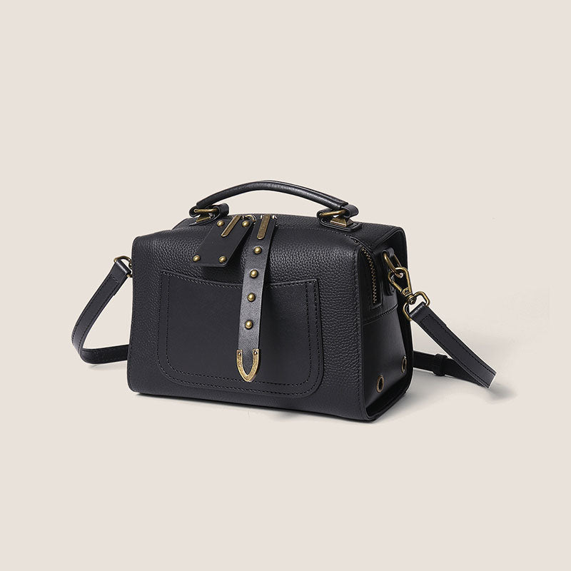 Women’s Vintage Genuine Leather Pillow Shaped Studded Zipper Crossbody Handbag image 5