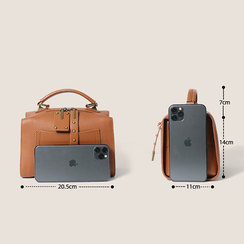 Women’s Vintage Genuine Leather Pillow Shaped Studded Zipper Crossbody Handbag image 2