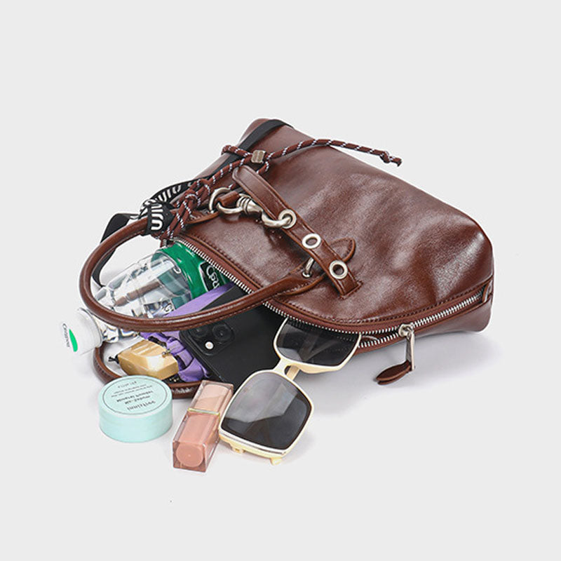 Women’s Vintage Genuine Leather Shell-Shaped Zipper Handbag image 2