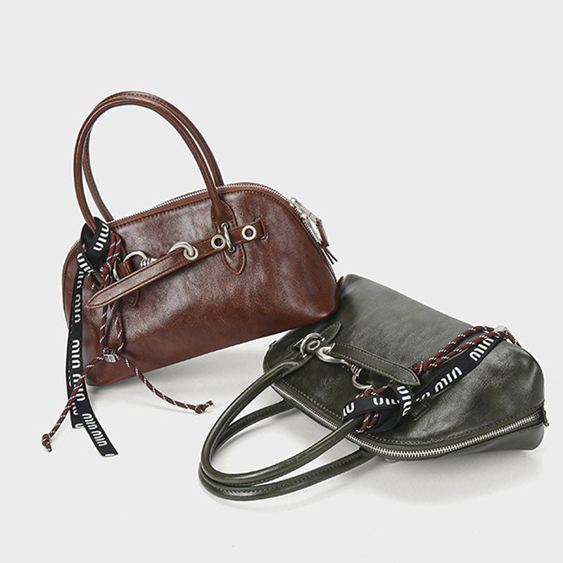 Women’s Vintage Genuine Leather Shell-Shaped Zipper Handbag image 3