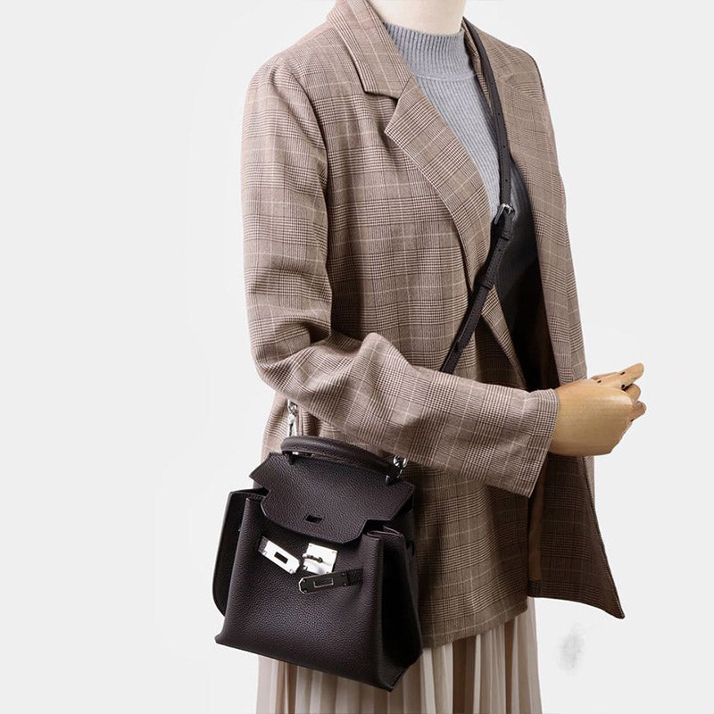Women’s Vintage Genuine Leather Top Handle Bag With Lock Closure image 4