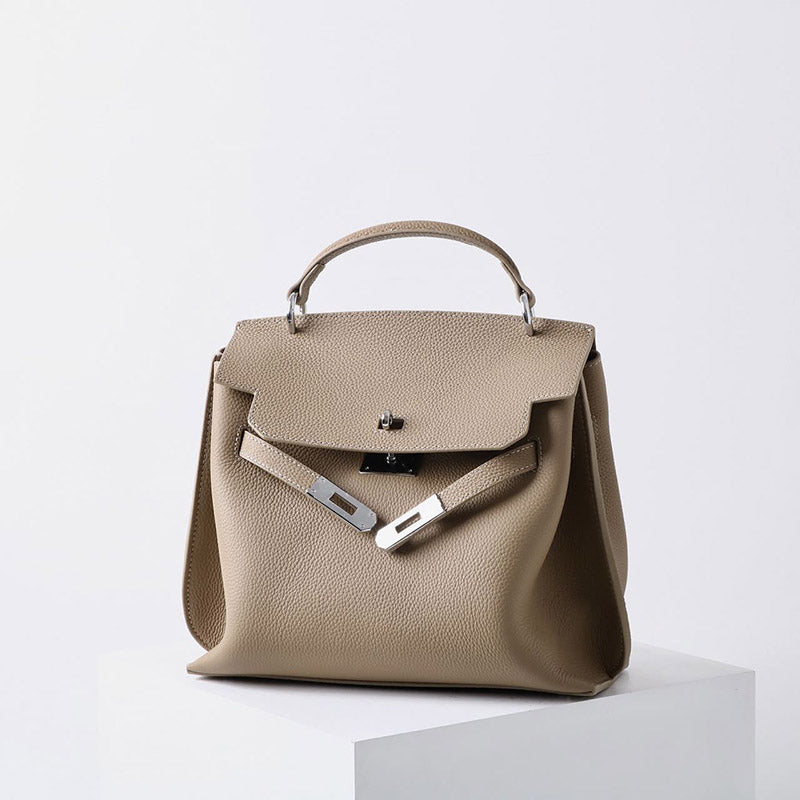 Women’s Vintage Genuine Leather Top Handle Bag With Lock Closure image 7